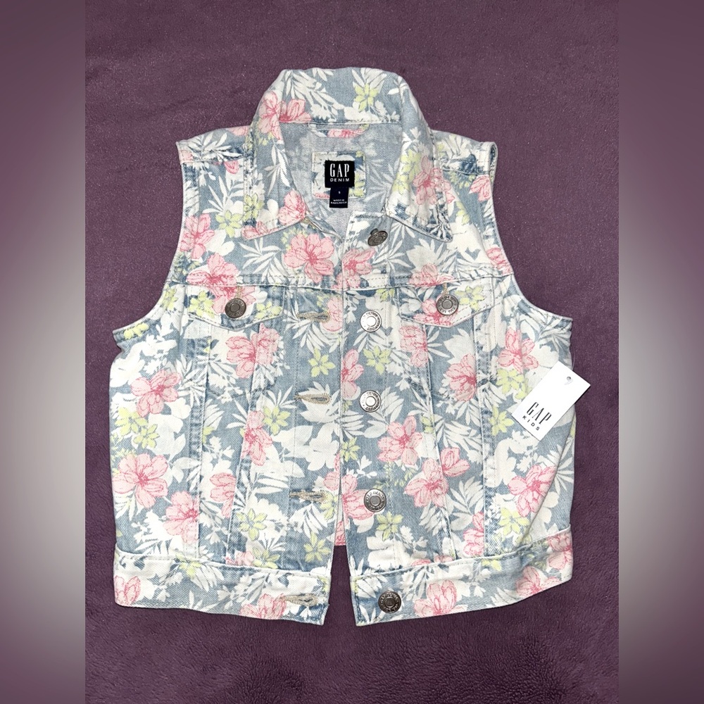 NWT! Gap Girls Floral Denim Vest Size Small 6 7 Gap Kids Jean Jacket Vest